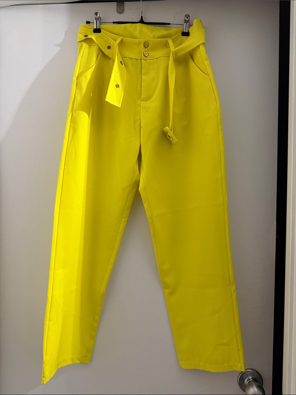 Women’s Yellow Belted Tapered Dress Pants